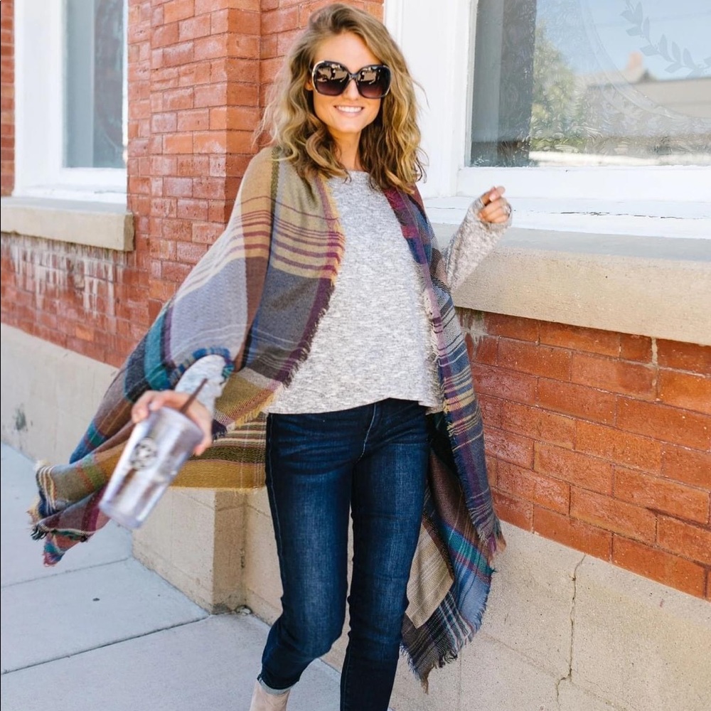 Plaid poncho